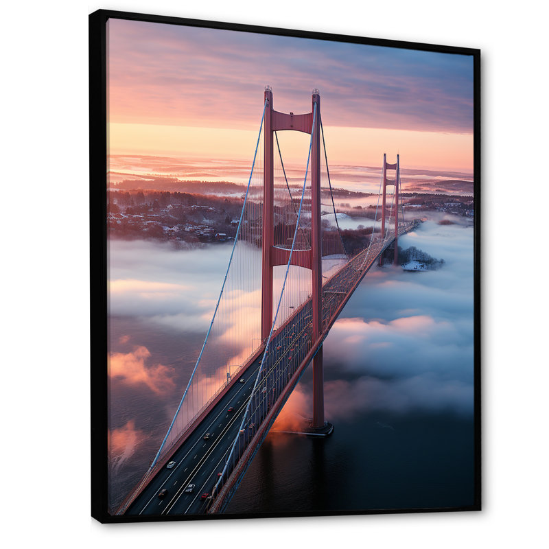 «Blue and Pink Bridge Sunset Views 2», Cadre flottant noir, H 44 po x l 34 po x P 1,5 po