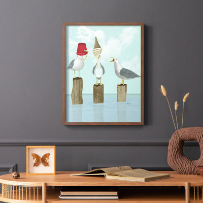Silly Seagulls Framed Print - Solid Wood