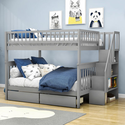 Lit superposé double en bois avec tablettes Alisiana Kids