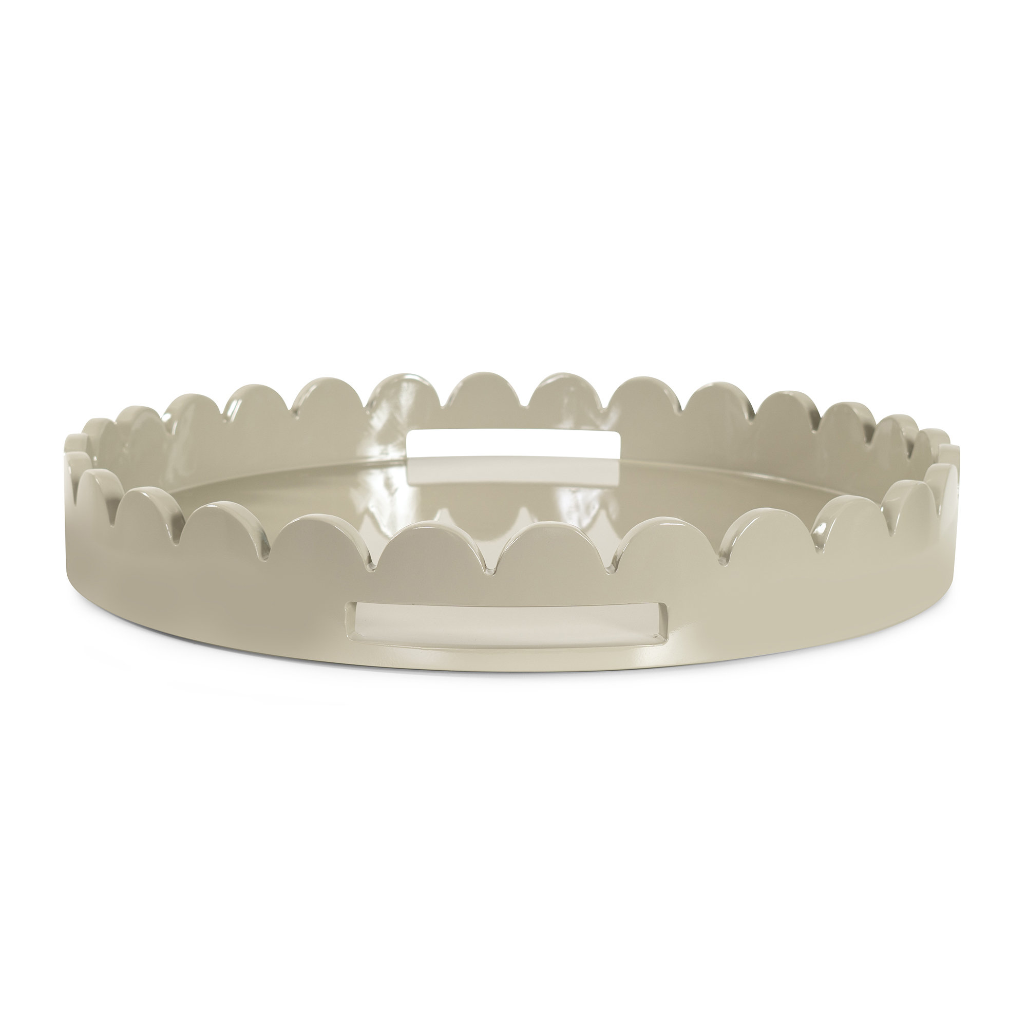 Effa Hand-Crafted Round Scalloped Wood Tray, Gray