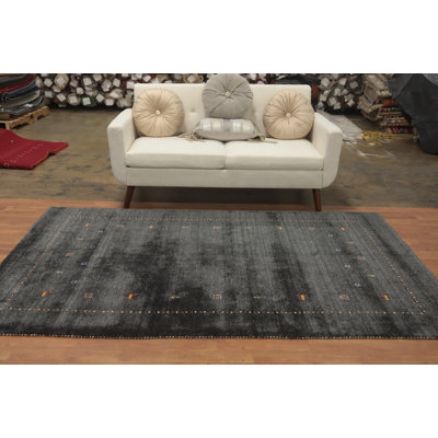 Charcoal Grey Wool Gabbeh Style Area Rug 5x8