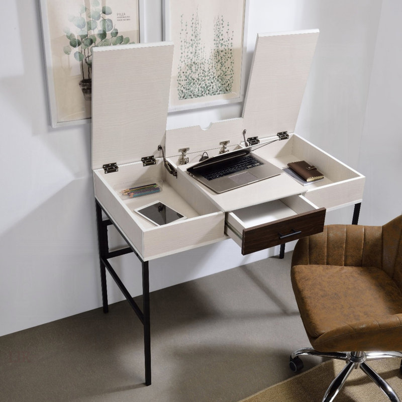 Reeves Metal Base Writing Desk, White/Oak