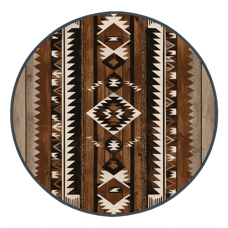 Washable Barnwood Plank Southwestern Area Rug, Round 5'