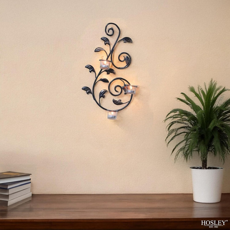 Ensemble de 2 appliques murales en fer avec bougies chauffe-plat Hosley