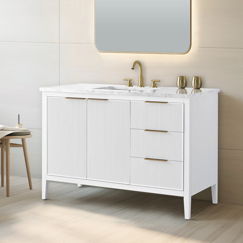 Emma 48" W Single Vanity, White/Brushed Bronze