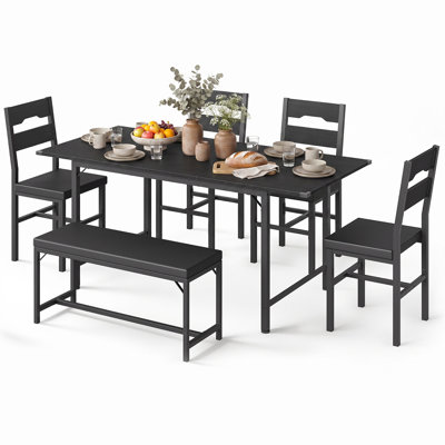 Ensemble de table de salle à manger extensible 6 pièces pour 4 à 6 personnes, table de cuisine moderne avec 4 chaises et 1 banc
