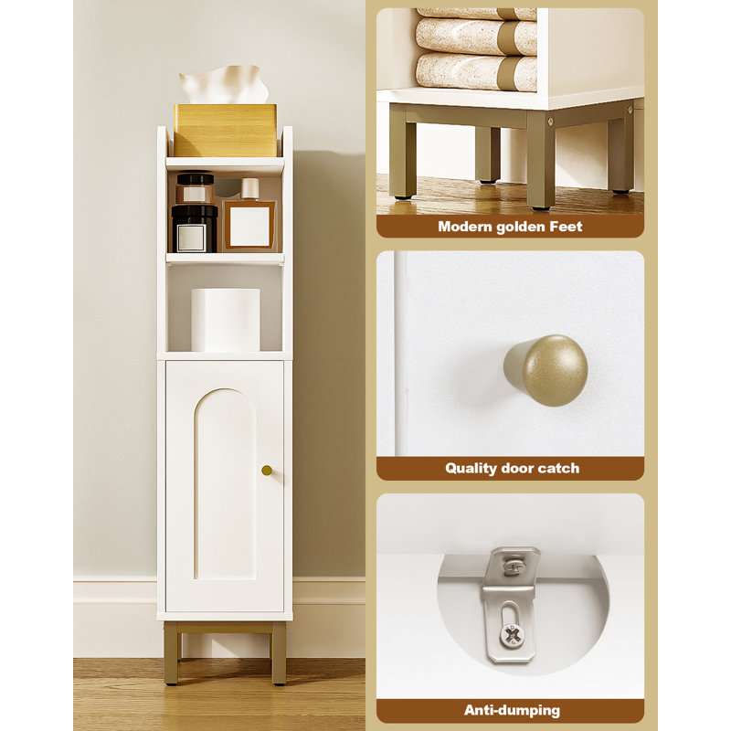 Bathroom Cabinet, Small Corner Floor Cabinet with Door and Shelves, Narrow Toilet Paper Cabinets, Bathroom Organizer with Adjustable Shelf, for Small Spaces