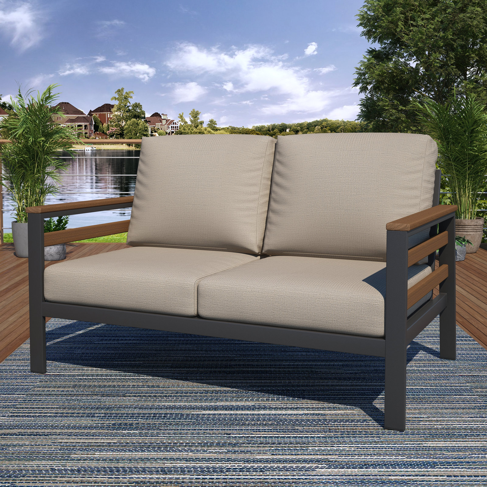 Townsend 55" Sunbrella® Patio Loveseat, Cast Silver Sunbrella®, Brown/Dark Gray