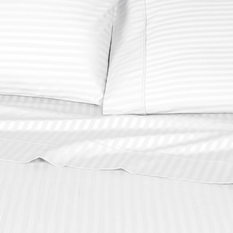 Gisla Deep Pocket 400 Thread Count Striped Egyptian-Like Cotton Sheet Set , White, Full Sheet Set with 2 Pillowcases