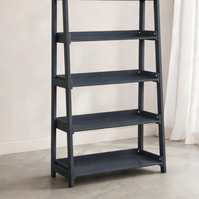Bibliothèque à quatre niveaux en bois, étagère de rangement ouverte moderne au fini bleu pour le salon, la chambre à coucher et le bureau personnel