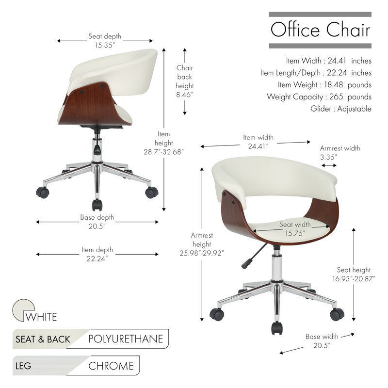 Rhodes Faux Leather Mid-Century Office Chair, White