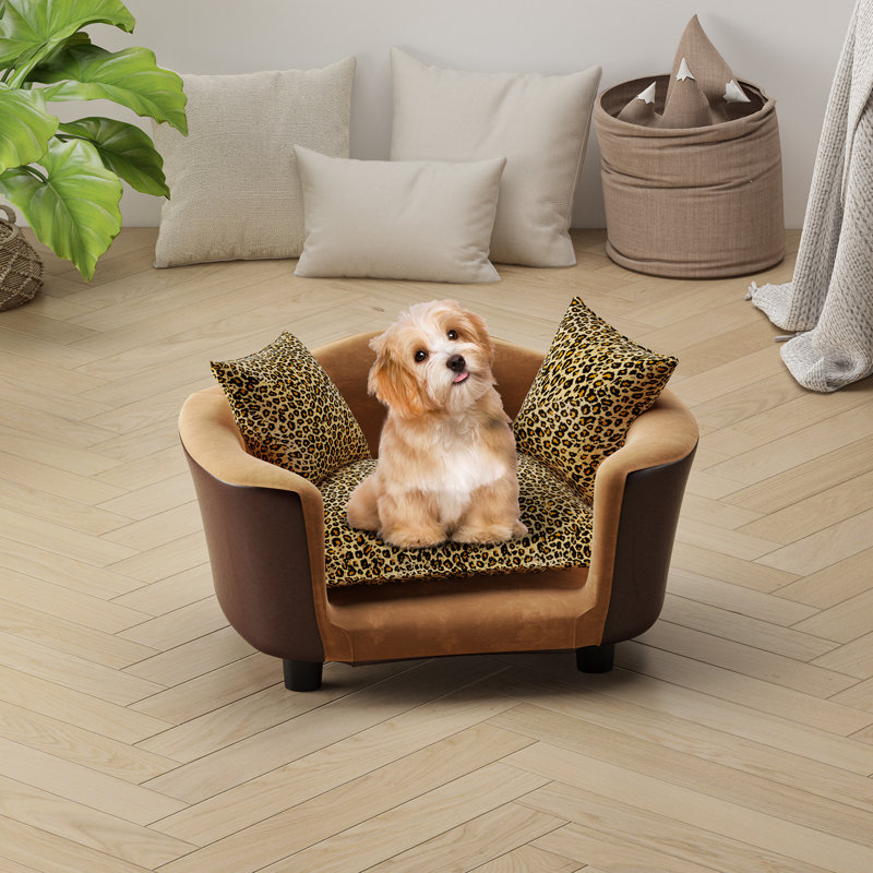 Leopard-print Pet Sofa with Removeable Padded Cushion, Soft Dog Bed, Pet Couch