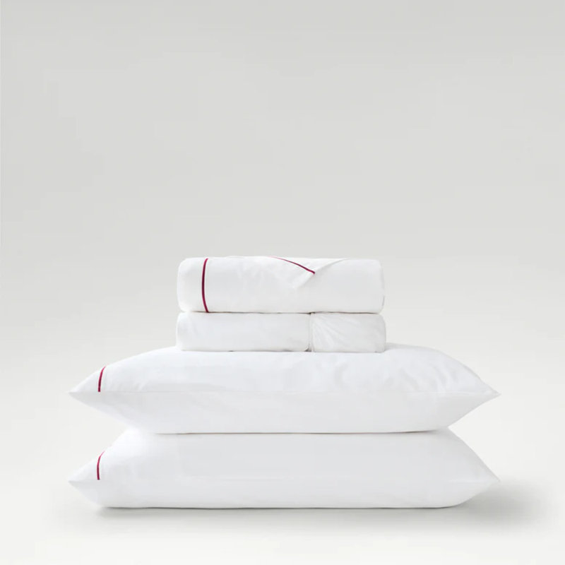 Premium Sateen Sheet Set, White/Fuchsia, King Sheet Set