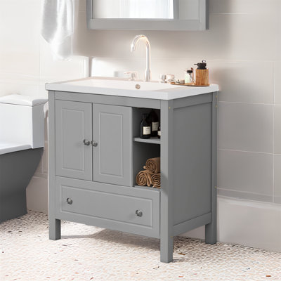 30'' Free Standing Single Bathroom Vanity with Ceramic Top -  Winston Porter, B6A3CF66E06146F0948C13CE86946EF1