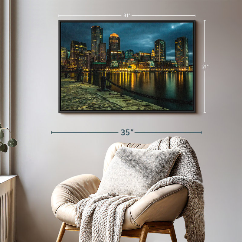 «Boston Skyline At Night Wall Art», H 21 po x l 31 po