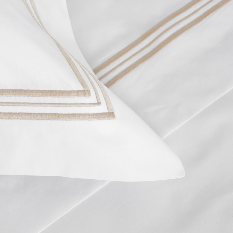 Triplo Bourdon Pillow Sham, Standard, White/Savage Beige