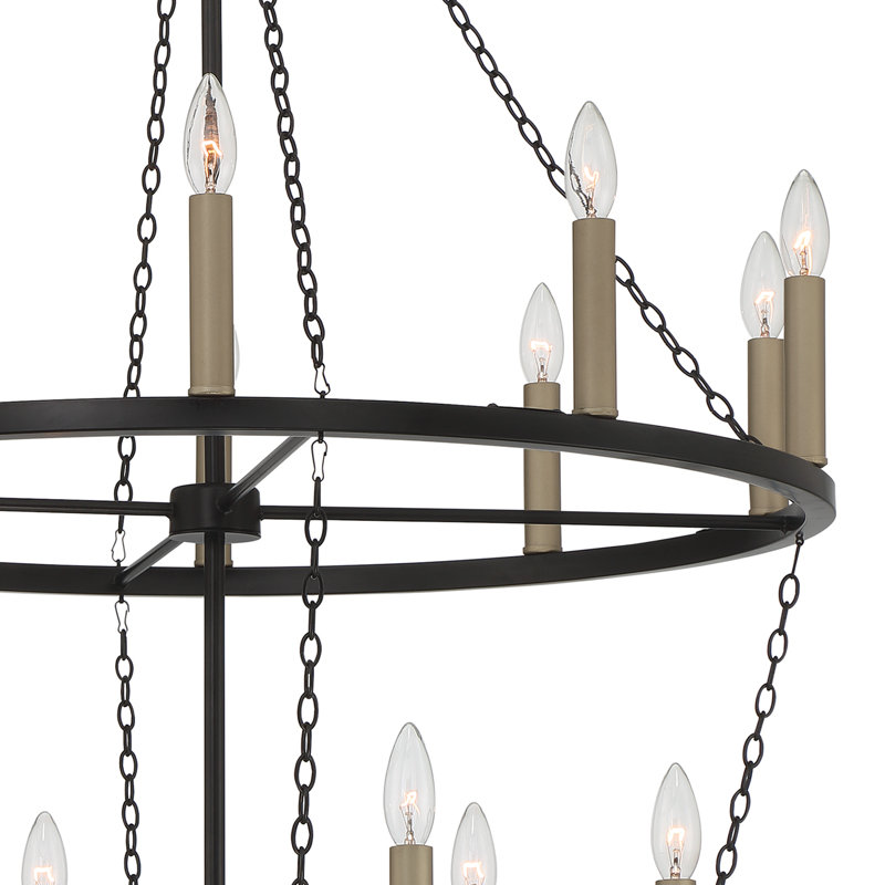 Lustre en roue de chariot à 16 lumières de style bougie Mardel