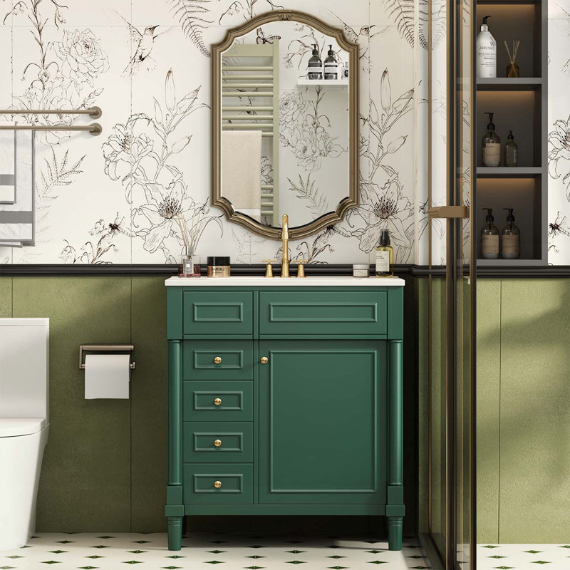 Meuble-lavabo autoportant de 30 pouces avec lavabo, porte à fermeture douce et 2 tiroirs pour un rangement spacieux et une conception moderne
