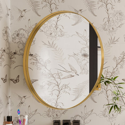 Wall round Mirror with Adjustable Shelves