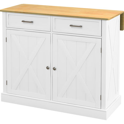 White Mobile Kitchen Island With Expandable Top - 2 Drawers & Adjustable Shelves For Dining Space Rolling Cart Drop Leaf Feature Room