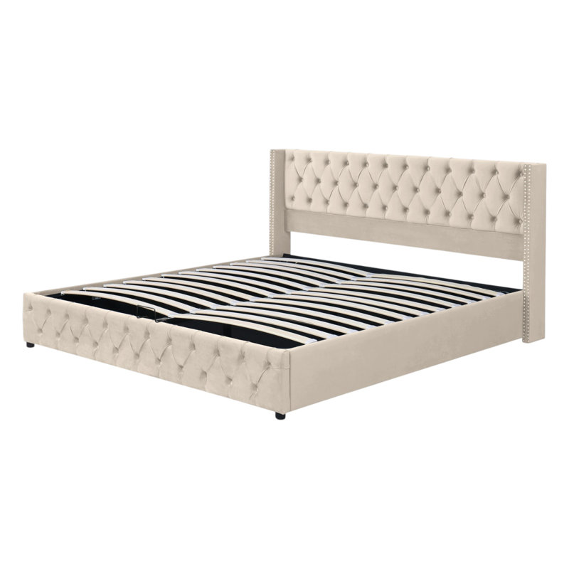 Parral Upholstered Storage Bed, Beige, Kingsize (5')