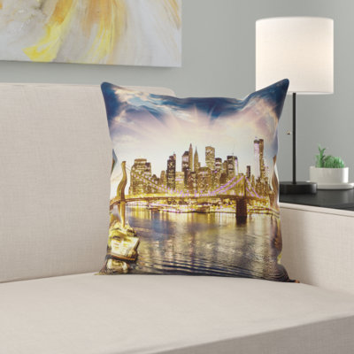 Cityscape Brooklyn Bridge and Manhattan Skyline Pillow