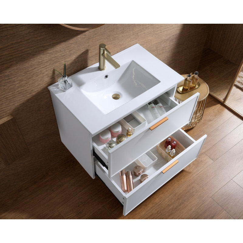 Tomara 29.92'' Wall Mounted Single Bathroom Vanity with Ceramic Top