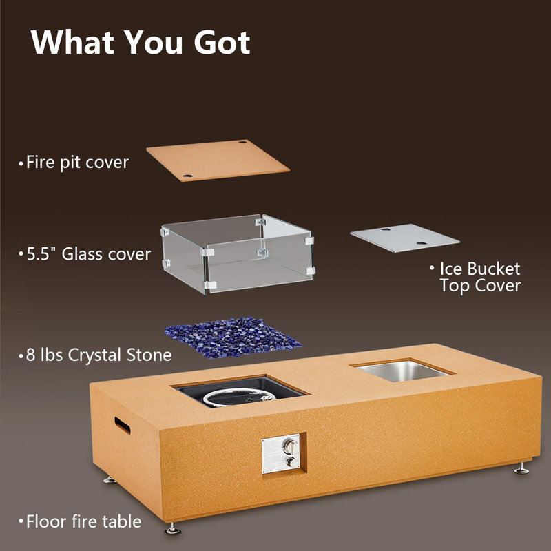 56 Inch Orange Gas Fire Pit Table with Ice Bucket