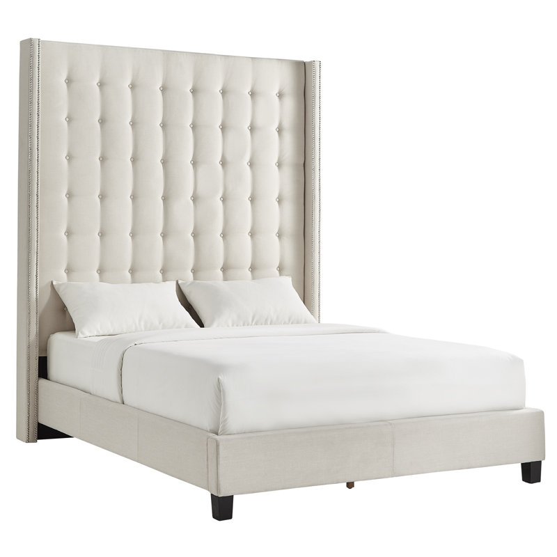 Kaster Upholstered Wingback Bed, Queen, White Linen