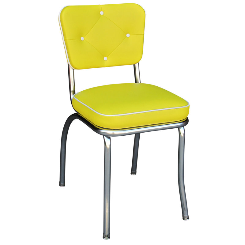 Retro Home Upholstered Tufted Back Dining Chair, Yellow