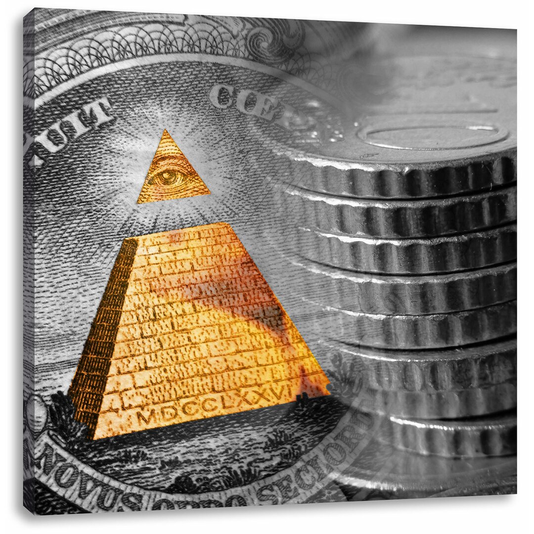 Leinwandbild Illuminati Pyramide schwarz/weiß Dollar