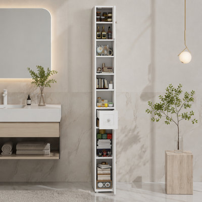 Tall Slim Bathroom Storage Cabinet, 71" Freestanding Bathroom Cabinet with 1 Drawer, 2 Doors and 4 Adjustable Shelves-White