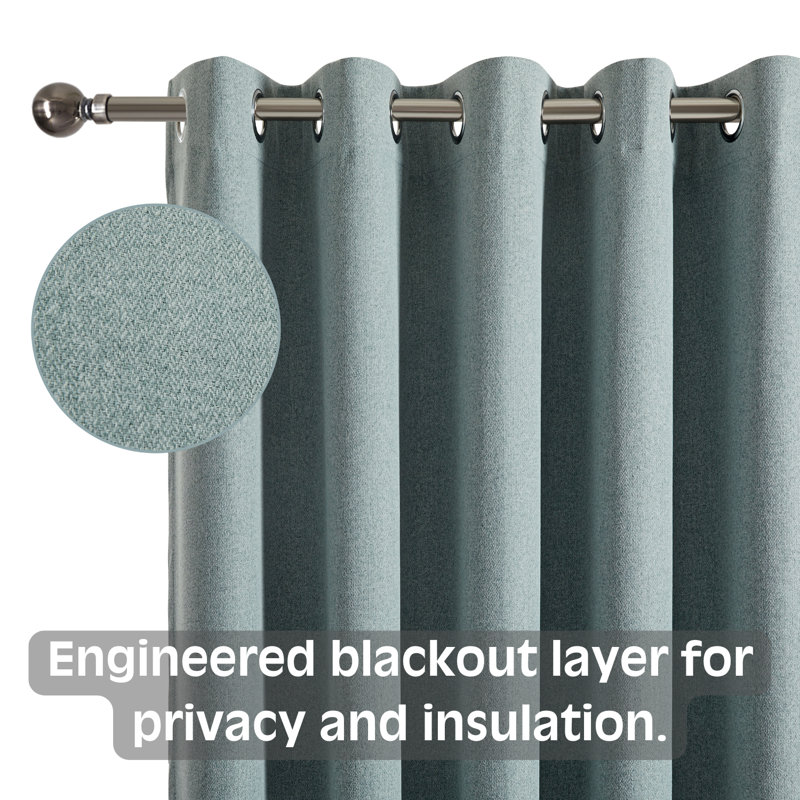 Linen Blackout Eyelet Curtains - Thermal Insulated Room Darkening Window Panels, Sage Green, 117cm Width x 137 cm Drop