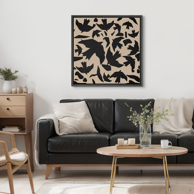 Black Tan Birds, Black Floater Frame, 24" H x 24" W