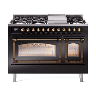 ILVE UN48FNMPEGG Nostalgie II Noblesse 48 inch Dual Fuel Range (8 Sealed Burners + Griddle, Triple Glass Door)