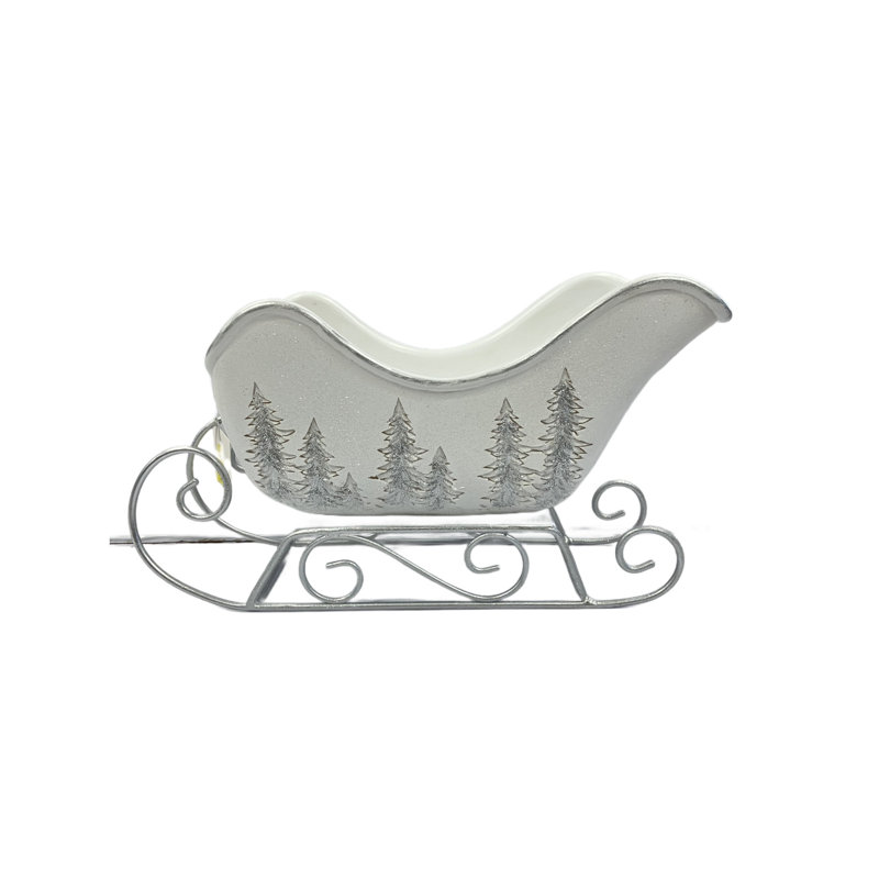 Resin and Metal Silver Sparkle Sleigh Wine Bottle Ornament