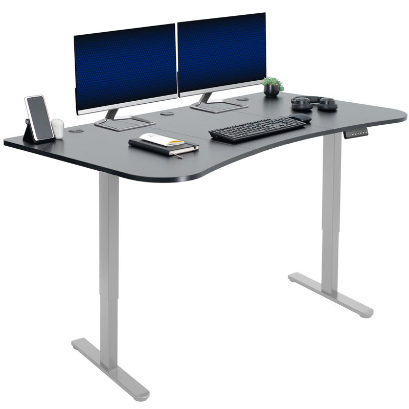 Bureau debout électrique 63 "x 32" VIVO, série E2B1B, Fibre de carbone noire / gris