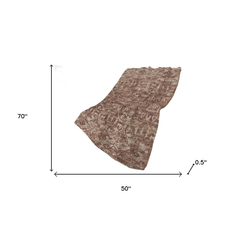 Jeté 50 "X 70" en polyester damassé tissé beige et chocolat