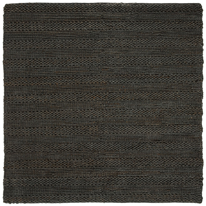 Paucar Natural Fiber Hand Woven Jute/Cotton Solid Color Rug in Charcoal Gray, Square 6'