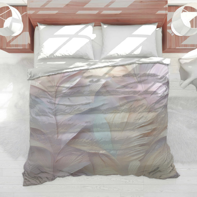 Textured Leaf Pattern Comforter, King, Light Beige Light Pink