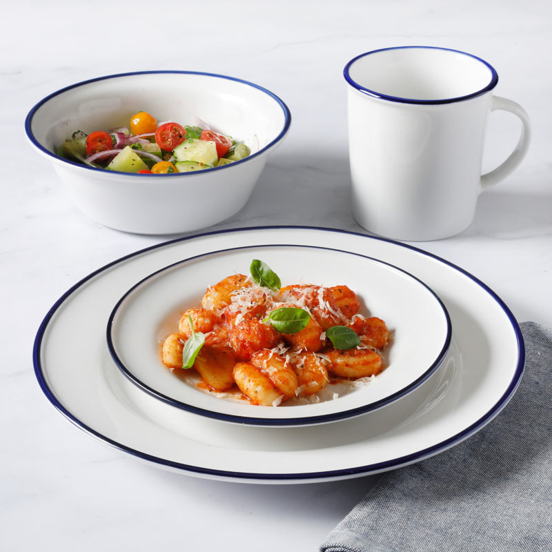 Cliffield White and Blue Porcelain Dinnerware Set, Service for 4