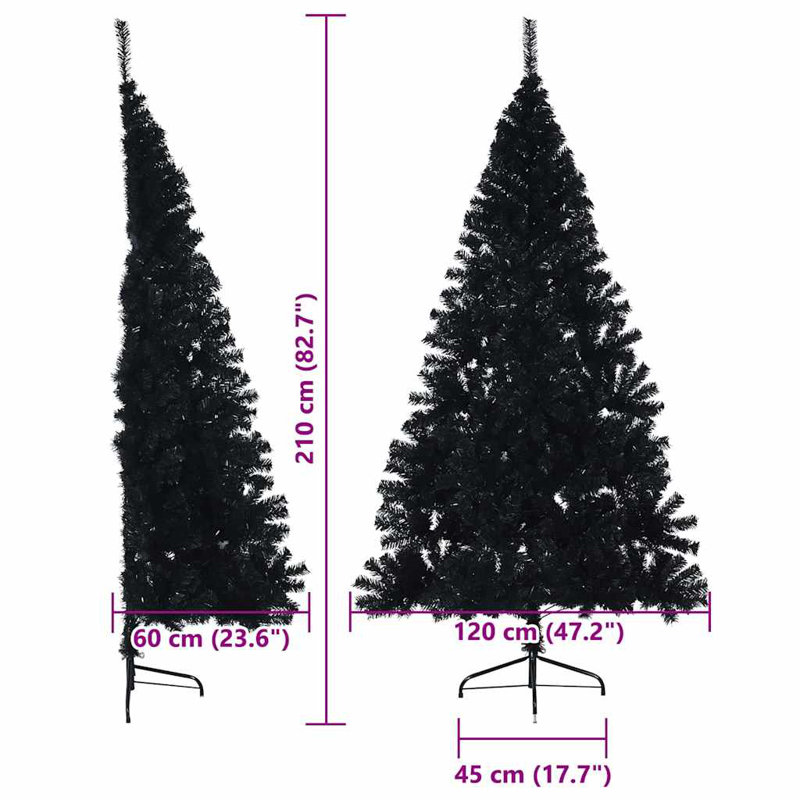 6.89' H Lighted Artificial Christmas Tree, 210 cm, with 120 Rose Gold Balls, Black
