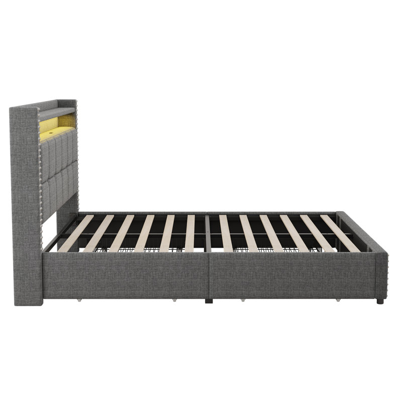 Upholstered Storage Bed, Grey