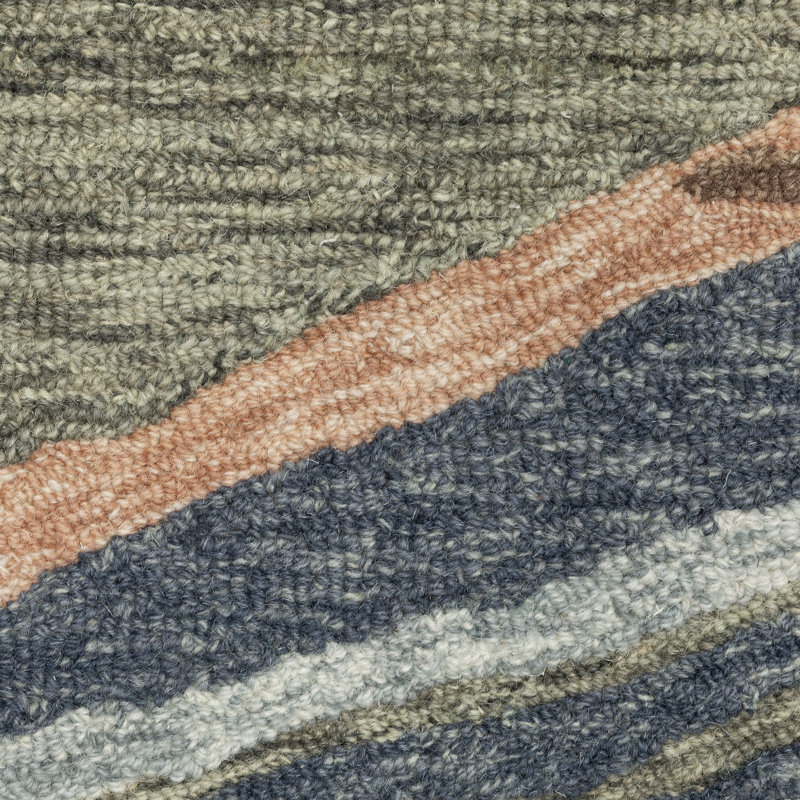 Renli Hand-made Wool Abstract Layers Grey/ Blue Area Rug, Rectangle 10' x 13'