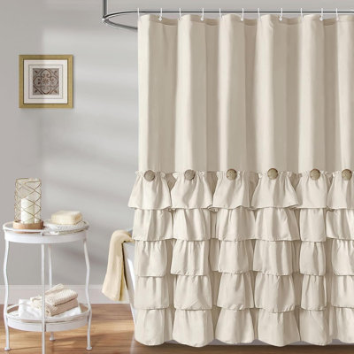 Beige Ruffle Shower Curtain Neutral Shower Curtain Button Design Farmhouse Country Style Rustic Decorative Fabric Shower Curtains