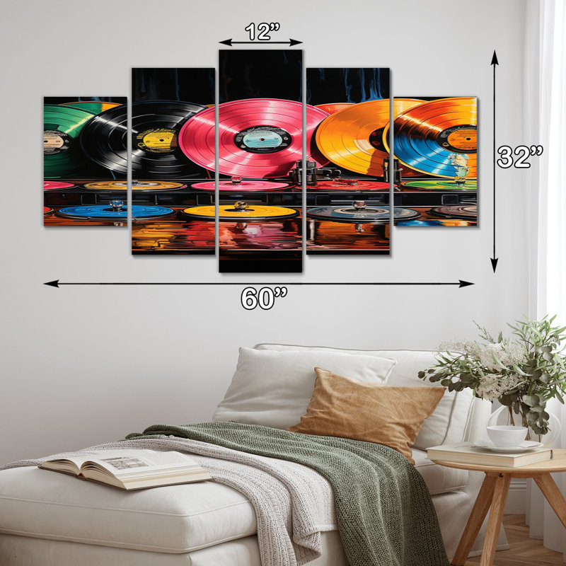 Coloré vinyle Serenade II - Art mural sur toile musique - 5 panneaux