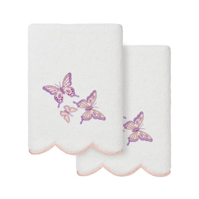 Linum Home Textiles 100% Turkish Cotton BRITNEY Scallop 2PC Embellished Hand Towel Set