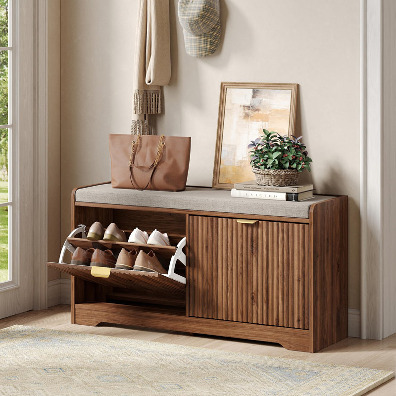 39.4" Fluted Shoe Bench With Storage