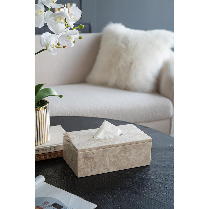 Rectangular Cream Marble Tissue Box Cover