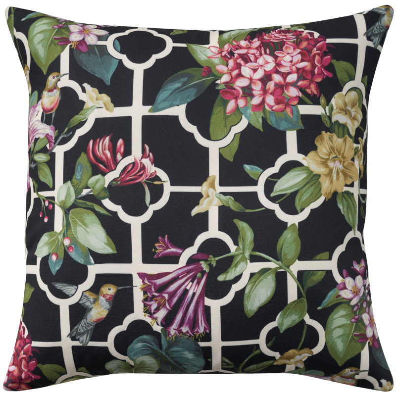 Waverly Treillage Black Floral 18" Square Throw Pillow